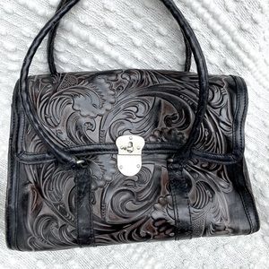 Patricia Nash Vienna Satchel Tooled Black Leather